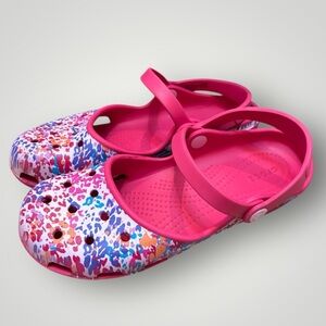 Crocs Pink Multi Colored Mary Jane Clogs Women’s Size 8